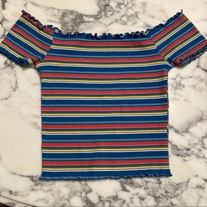 NWOT Off the Shoulder Blue Stripped Shirt